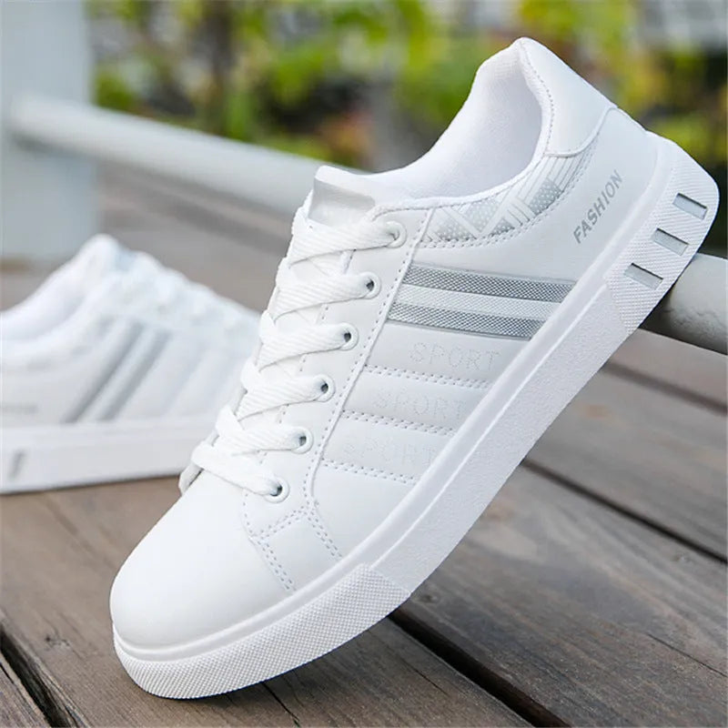 Sports shoes in black, grey or white colours showing EU sizes 39-44 with foot length measurements