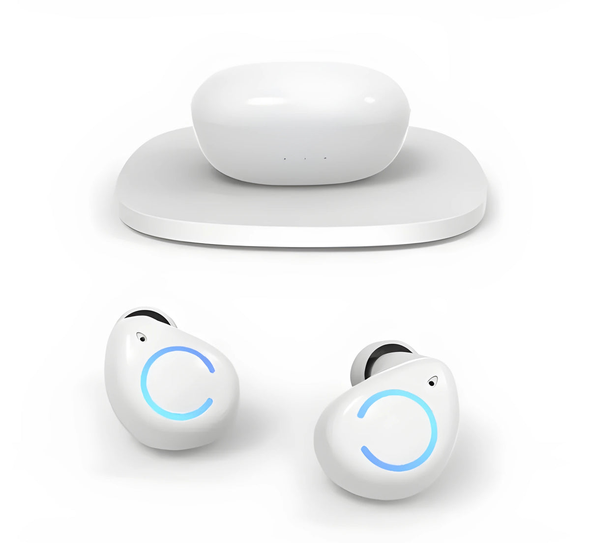 M18 true wireless in-ear headset in black or white colours with charging case