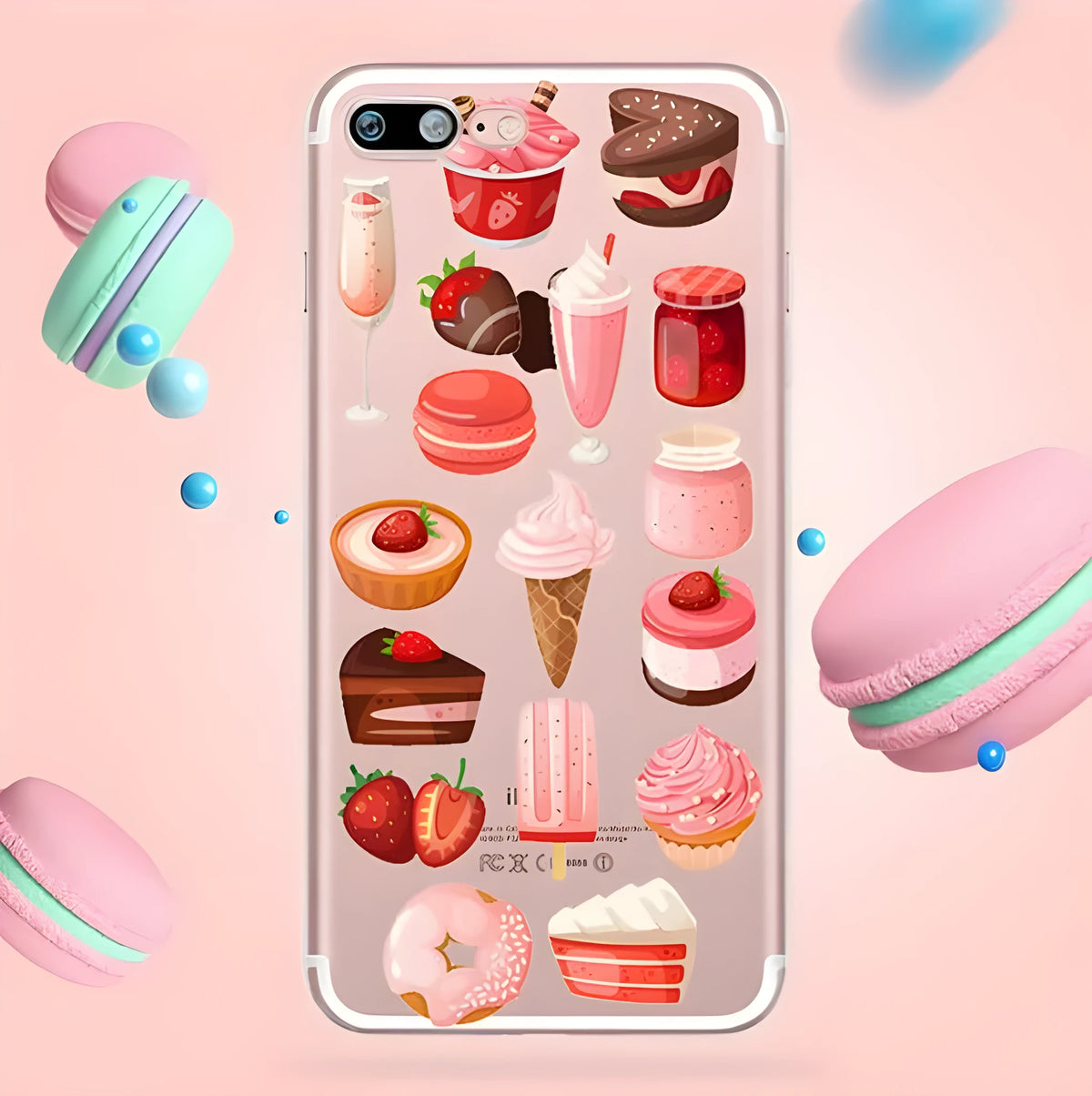 Transparent silicone phone case with blue and pink ice cream pattern for iPhone
