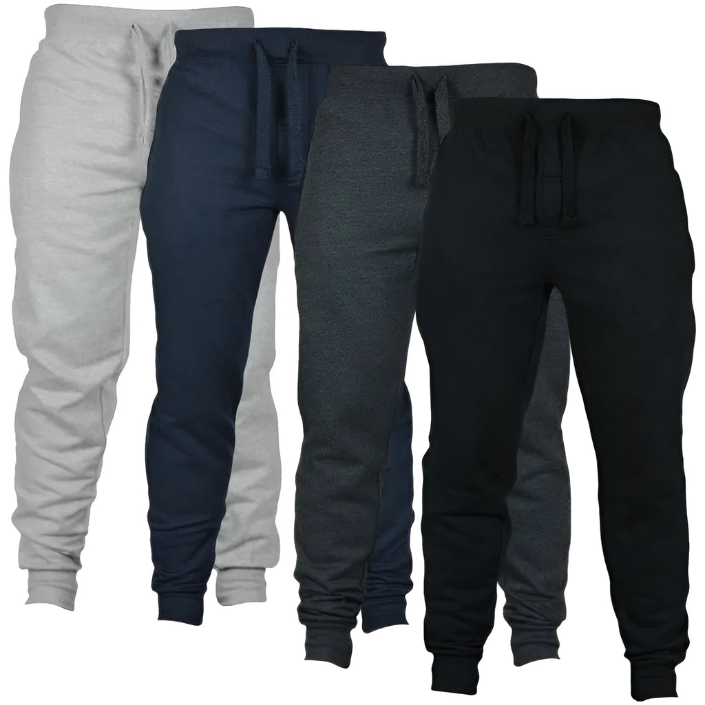 Men's grey fleece casual trousers with drawstring waistband and pencil pant style