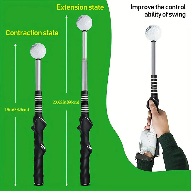 Telescopic golf swing simulator trainer in stainless steel with adjustable height