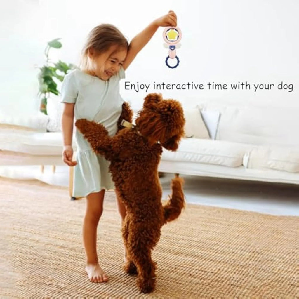 Pink interactive dog chew toy set with cleaning ridges and anti-swallow rings for large breed dogs