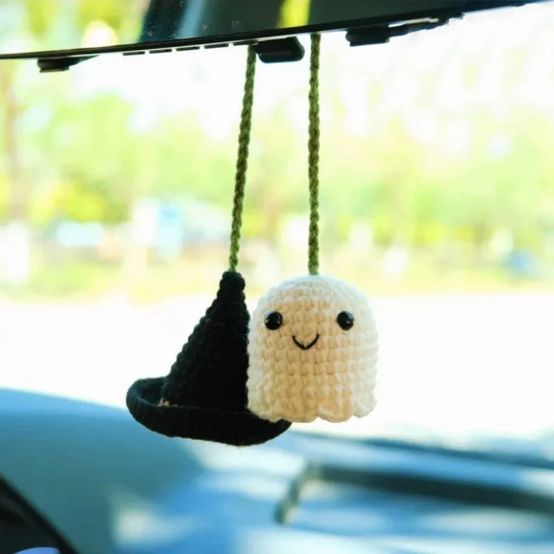 Plush hand-woven cartoon automobile hanging ornament for rear-view mirror decoration