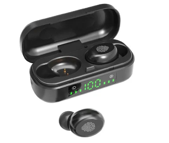 Black sports wireless Bluetooth headset with V8 earphone shell and Bluetooth 5.0 stereo earplug design