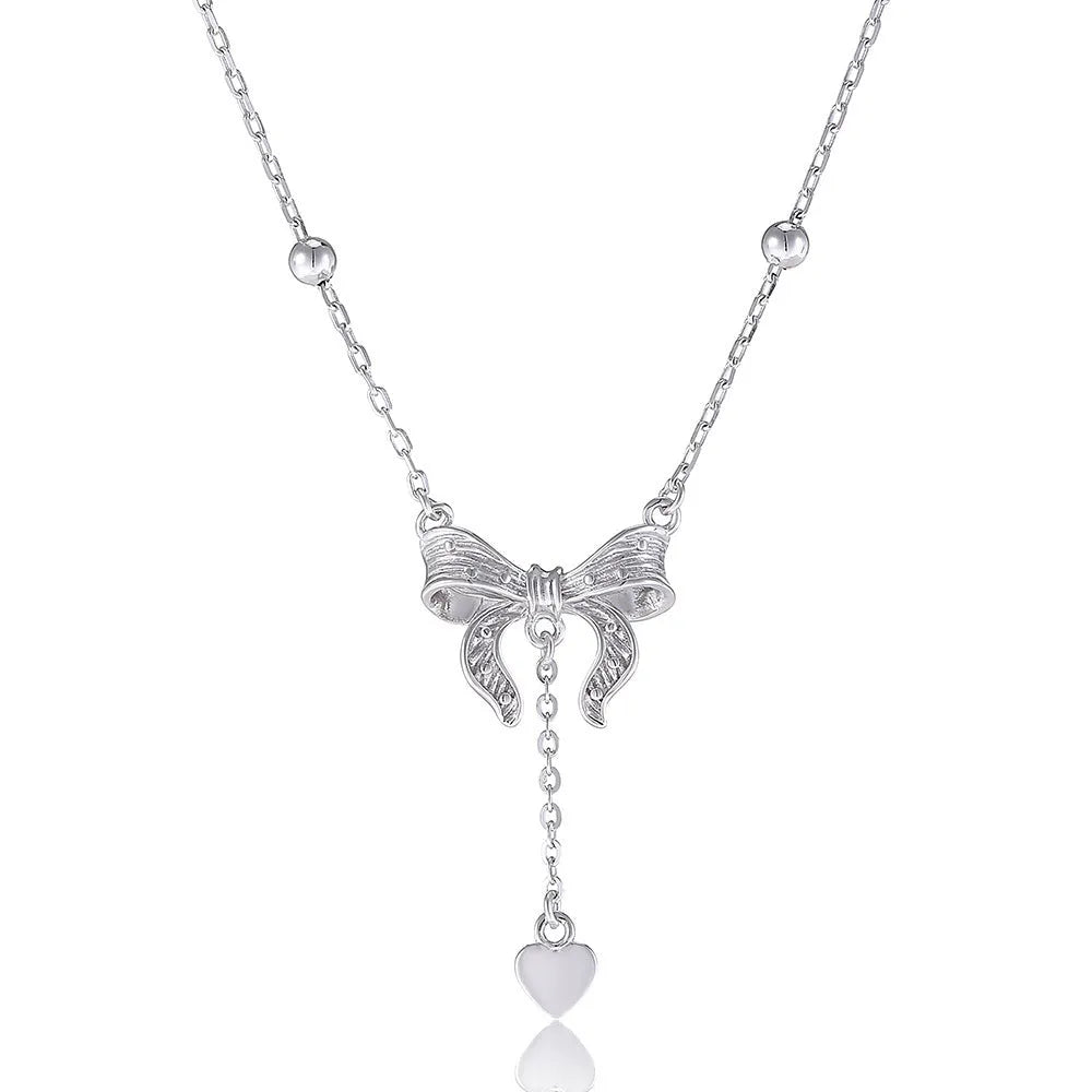 S925 silver butterfly heart pendant necklace on O-ring chain showing adjustable 40-45cm length