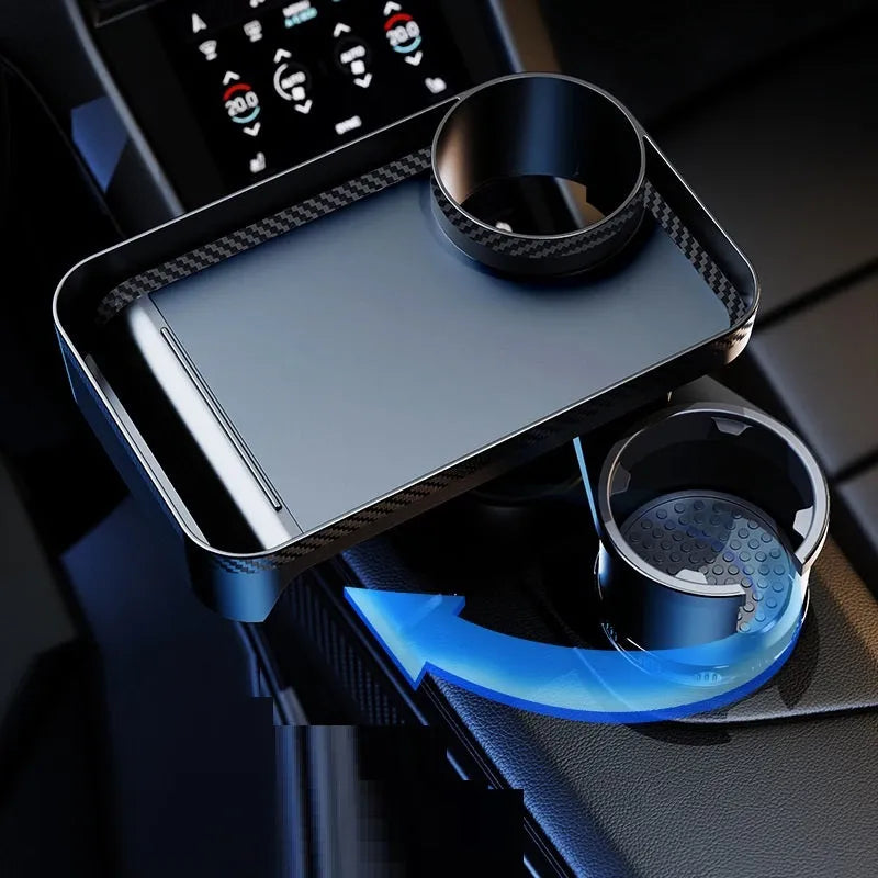 Black ABS car-mounted rotating dinner tray holder with integrated cup holder in vehicle