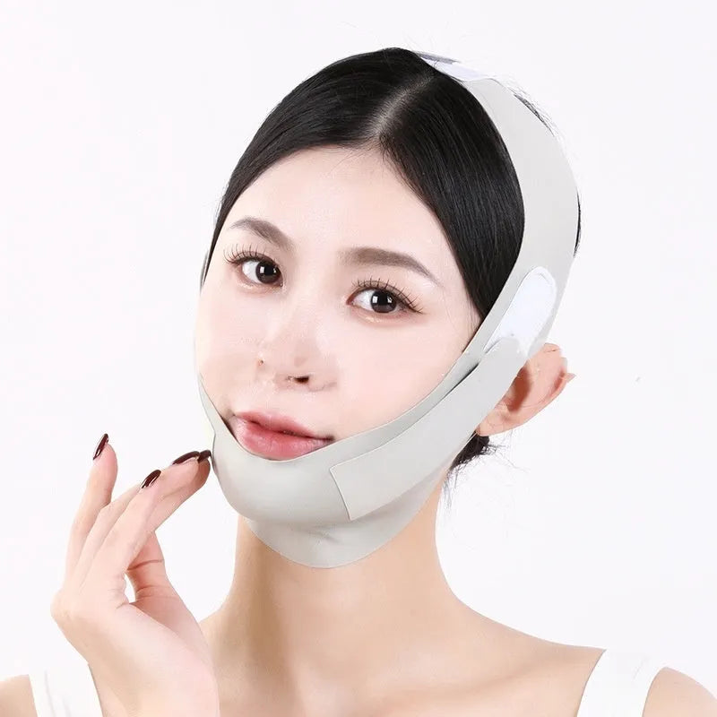 Small V Face Shaping Mask in light breathable fabric, shown in Purple and Green graphene colour options.