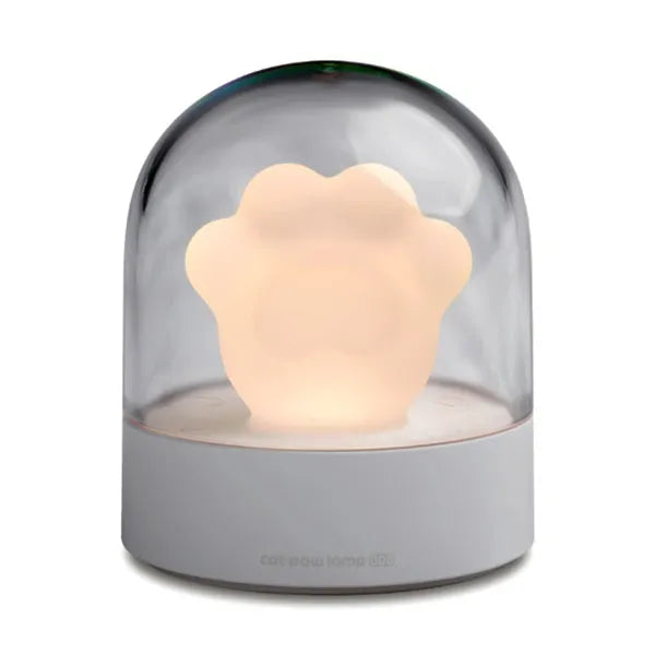 Grey cat paw shaped USB rechargeable night light with music box and rotating soft light