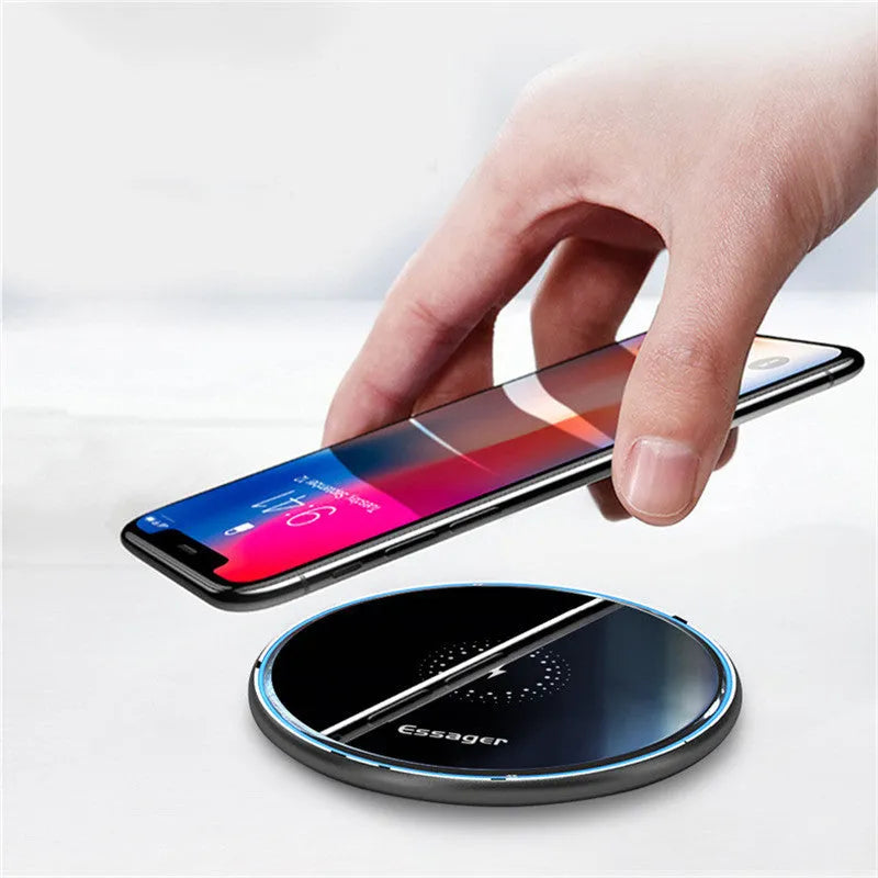 Black aluminium alloy wireless charging pad with LED indicator light