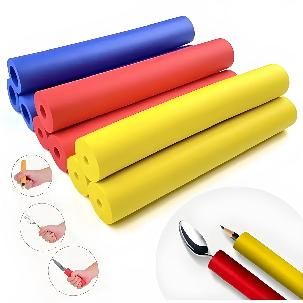 Rubber auxiliary grip hose for cutlery handles, showing inner diameter options of 10mm and 18mm