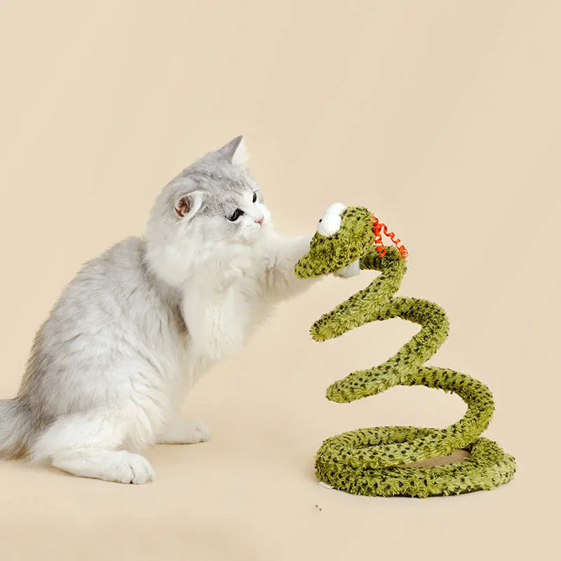 Green cat teasing stick with feather attachment on 140cm extendable pole for interactive feline play