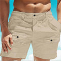 Men's linen beach shorts with elastic waistband and button pocket in white colour
