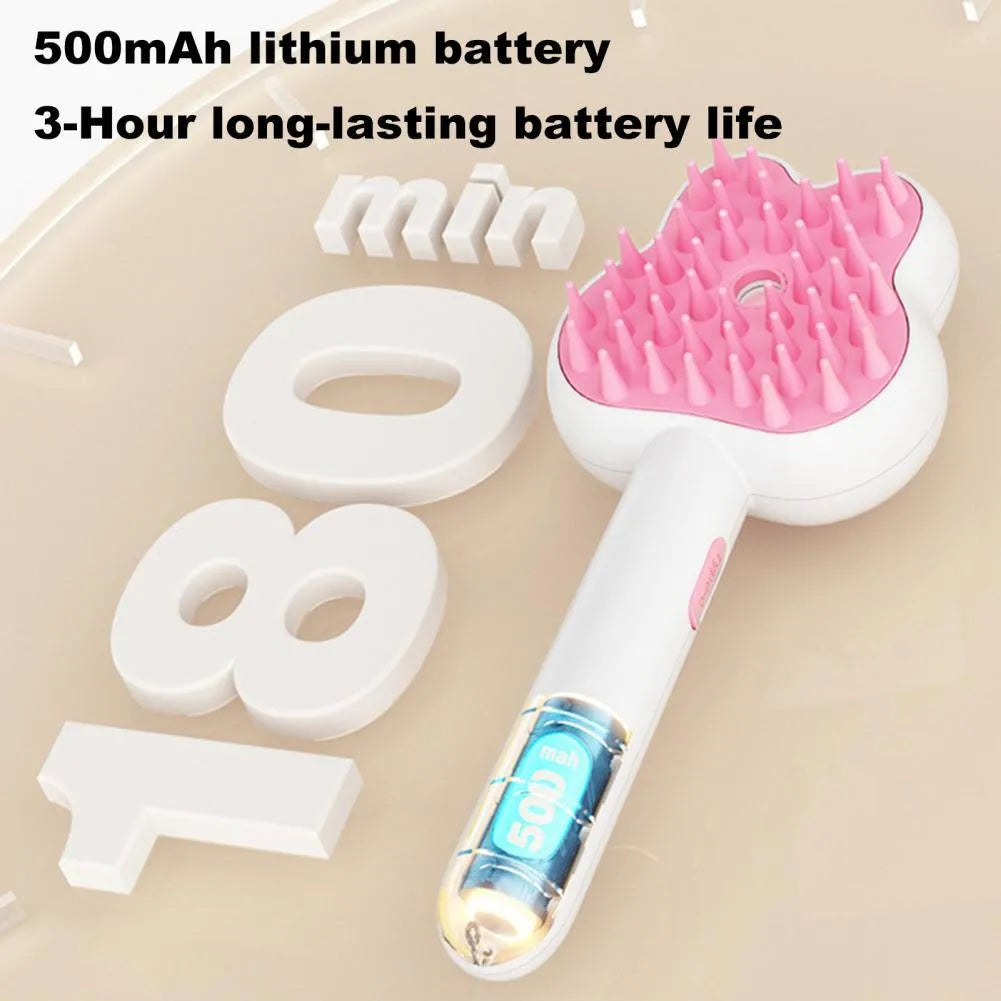 Rechargeable cat steam brush grooming tool in cartoon design with spray function