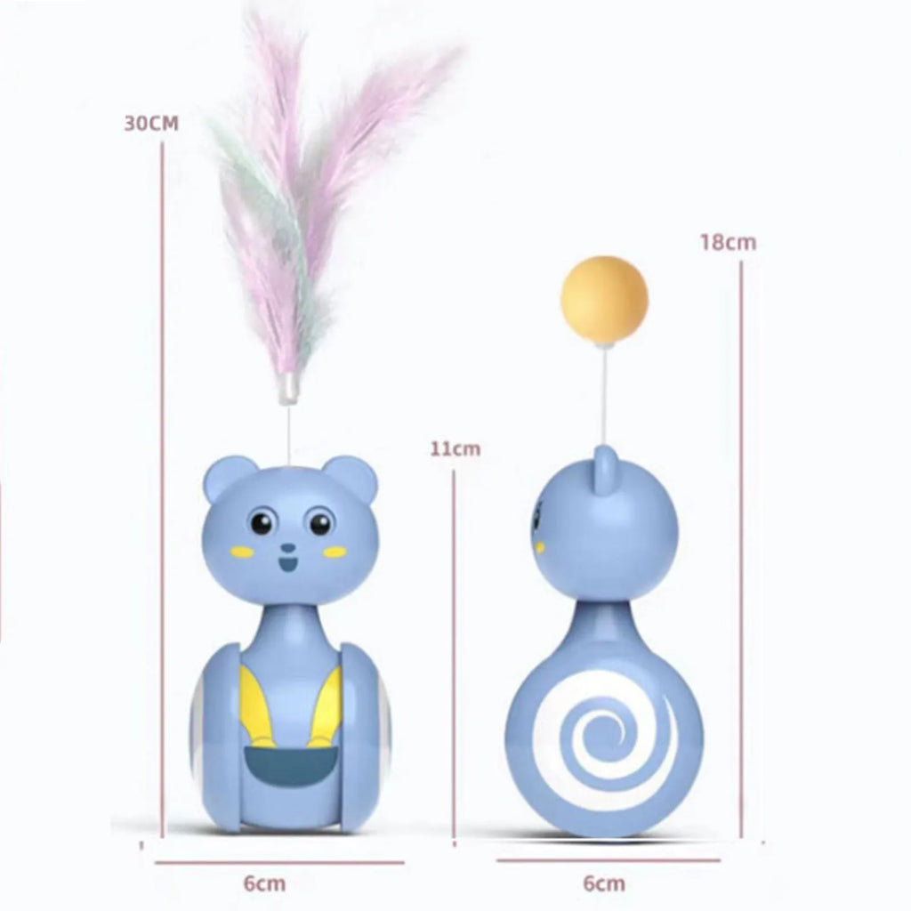 Interactive cat toy with rotating ball and feather wand in pink and blue colour options