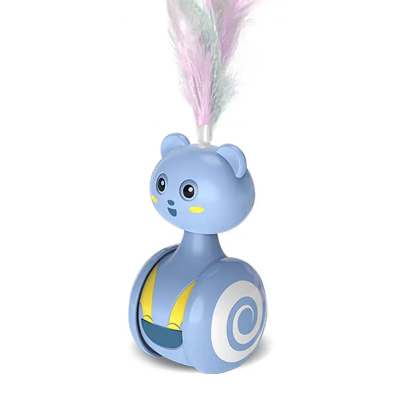 Interactive cat toy with rotating ball and feather wand in pink and blue colour options