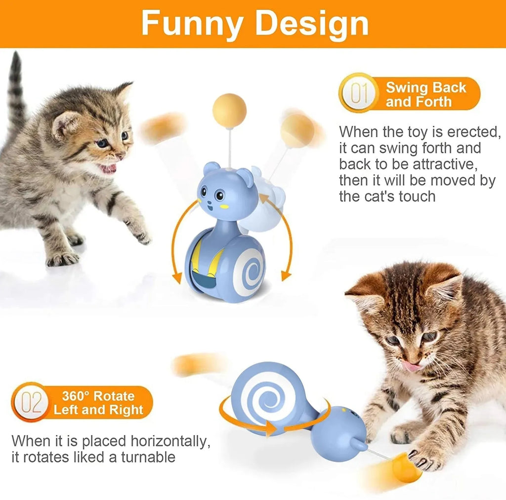 Interactive cat toy with rotating ball and feather wand in pink and blue colour options