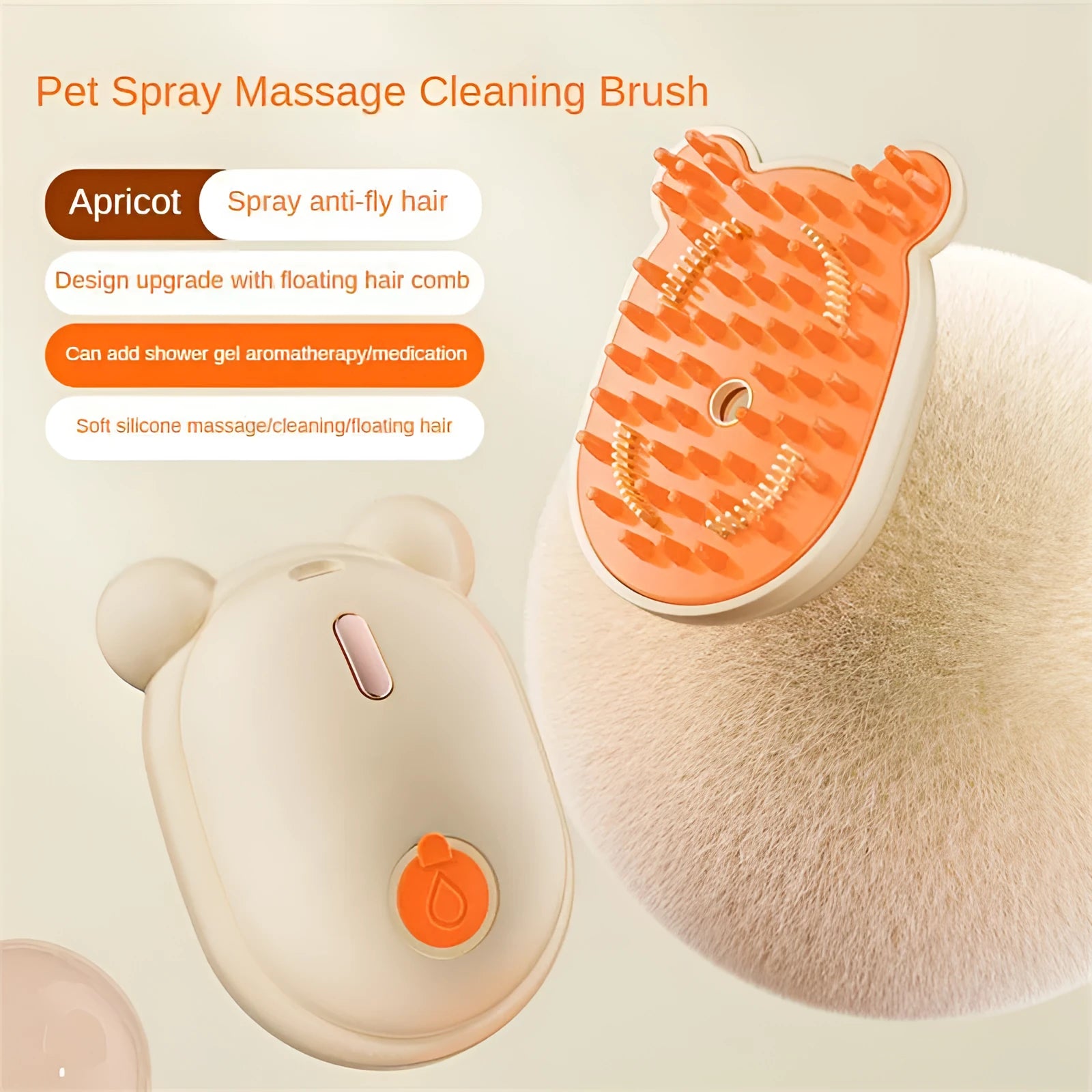 Rechargeable pet spray massage comb with removable silicone heads in pink colour