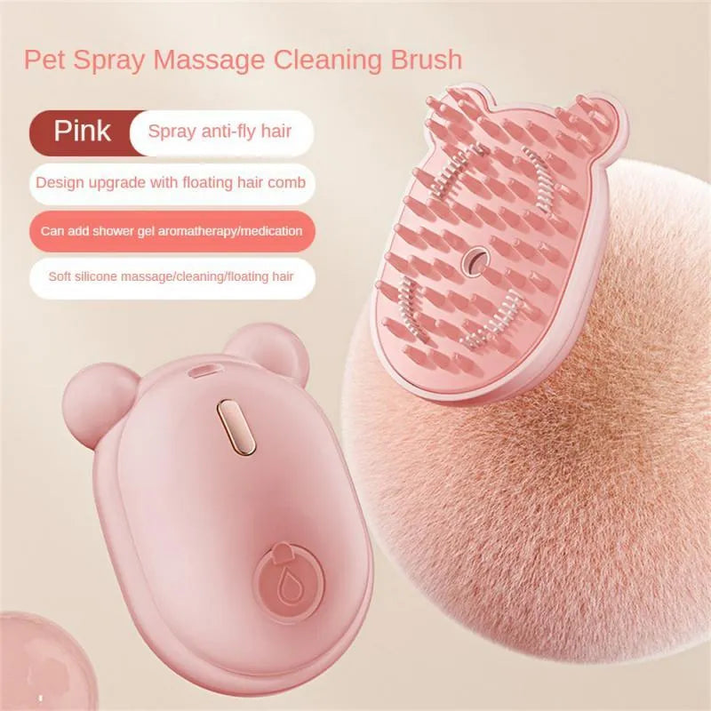 Rechargeable pet spray massage comb with removable silicone heads in pink colour