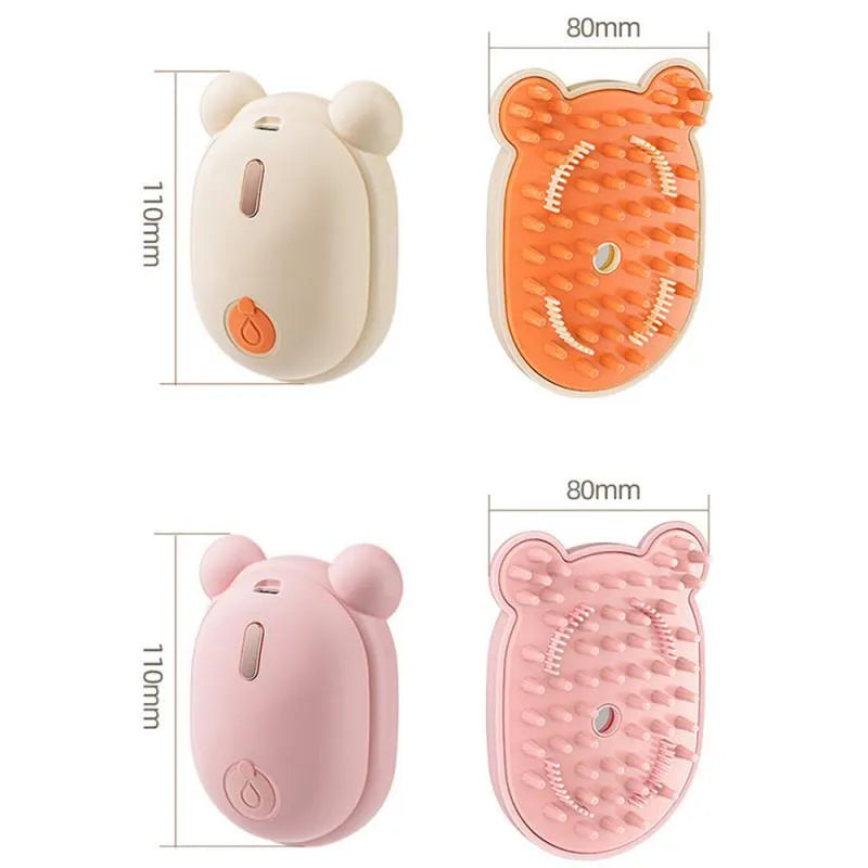 Rechargeable pet spray massage comb with removable silicone heads in pink colour