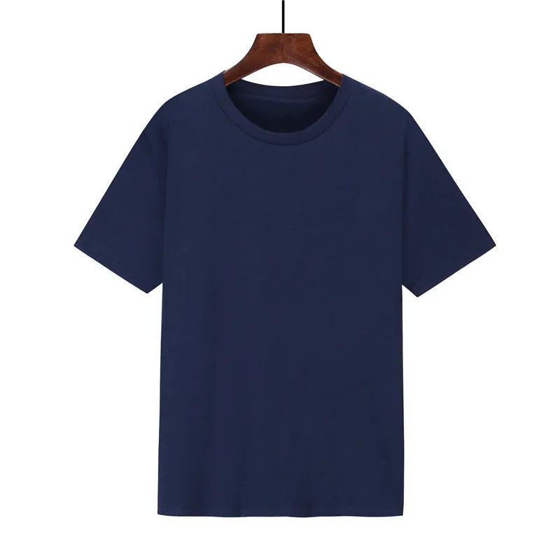 Men's loose fit black cotton t-shirt with short sleeves and a printed design on a hanger.