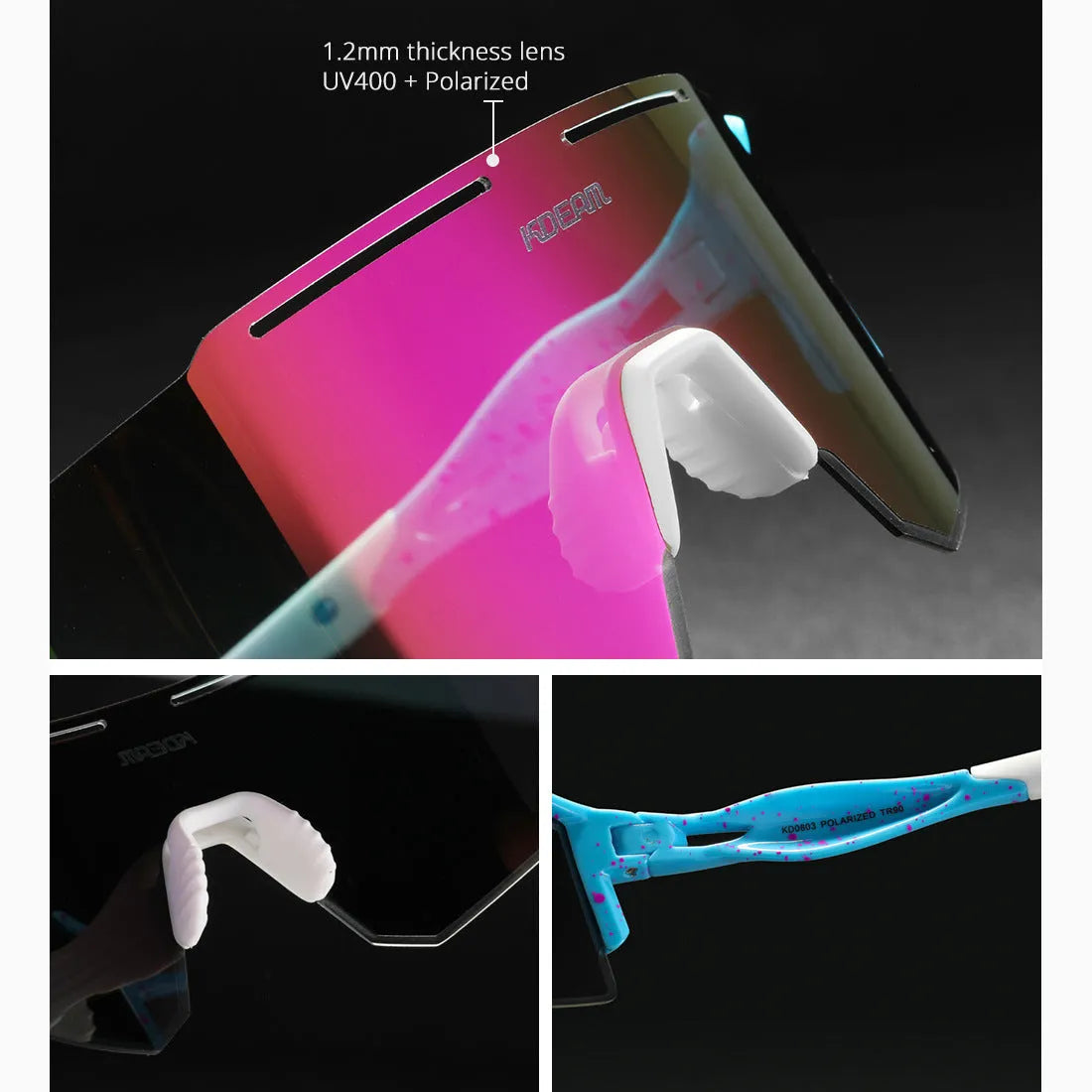 Polarised cycling sunglasses with frameless ultralight TR90 frames in a sporty style.