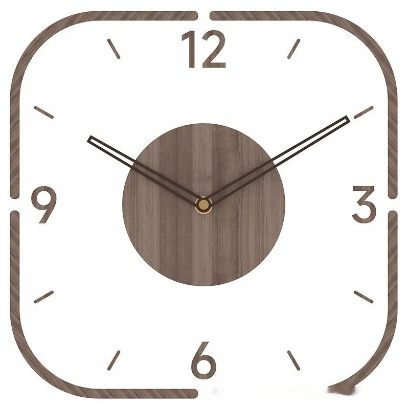 Modern square transparent wooden wall clock showing visible mechanical gears, 35cm size.