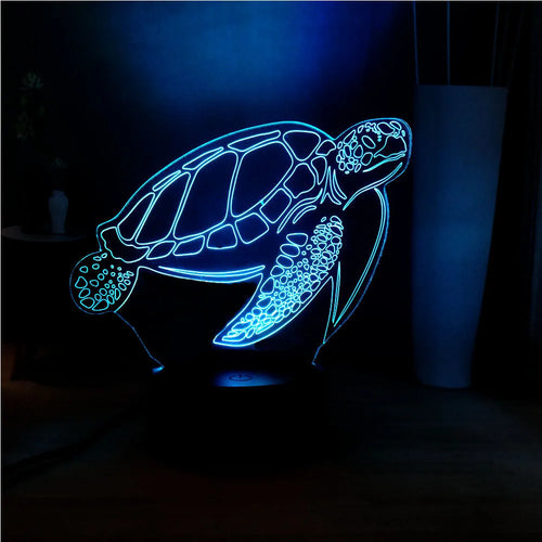 3D acrylic turtle-shaped LED night light showing multiple colour options and detailed sculpting