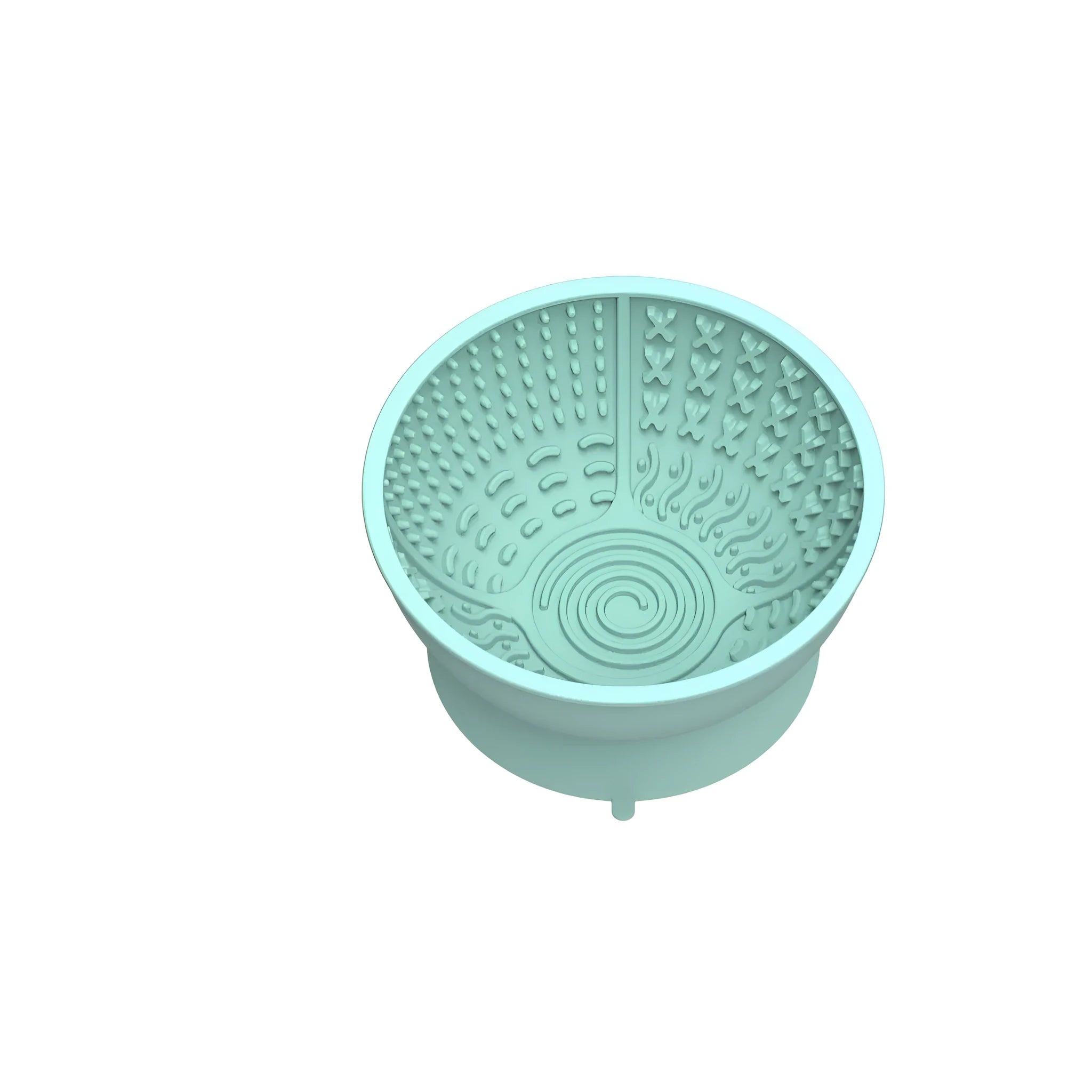 Cyan silicone dog lick mat bowl with textured surface and suction cup base