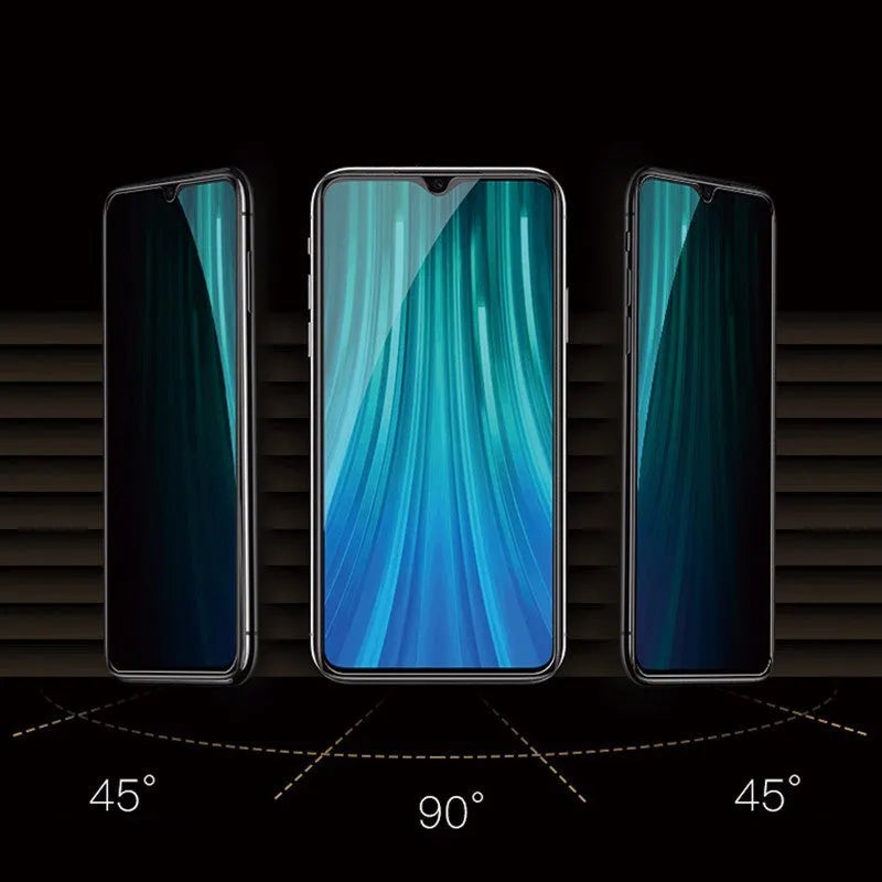 Anti-spy screen protector for Poco and Redmi Note smartphones showing privacy angle limitation