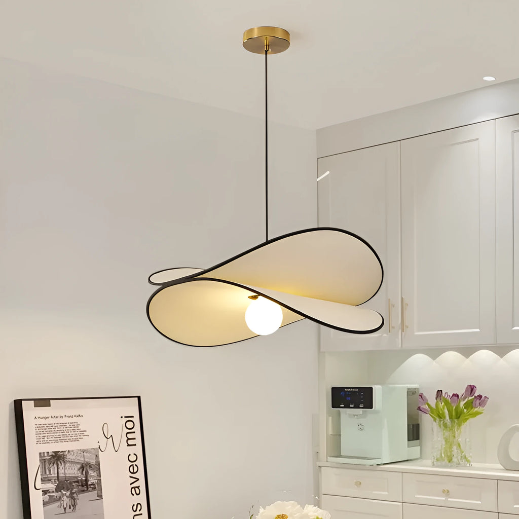 French style artistic fabric chandelier pendant light with a textured shade in a modern bedroom setting.