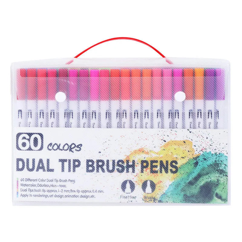 Set of 100 dual-tip watercolour brush pens with blendable ink for art and calligraphy.