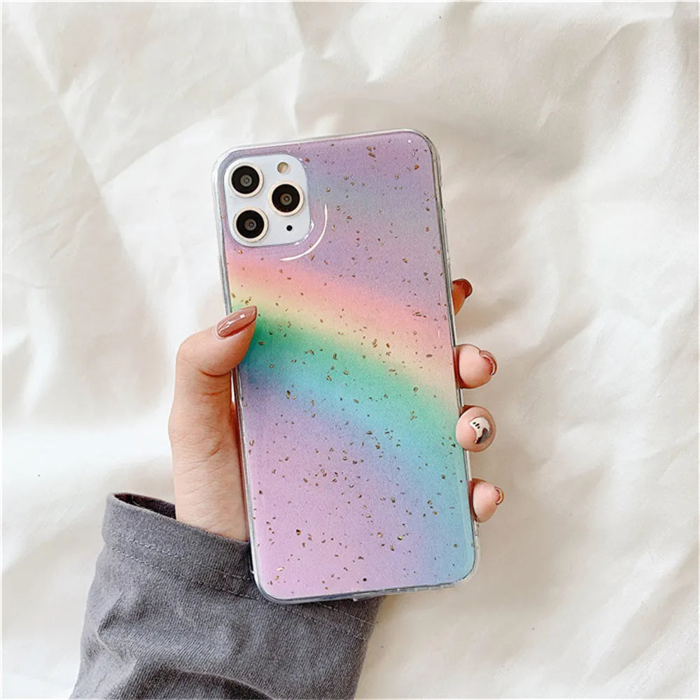Rainbow gradient striped TPU phone case for iPhone with Japanese and Korean style design elements