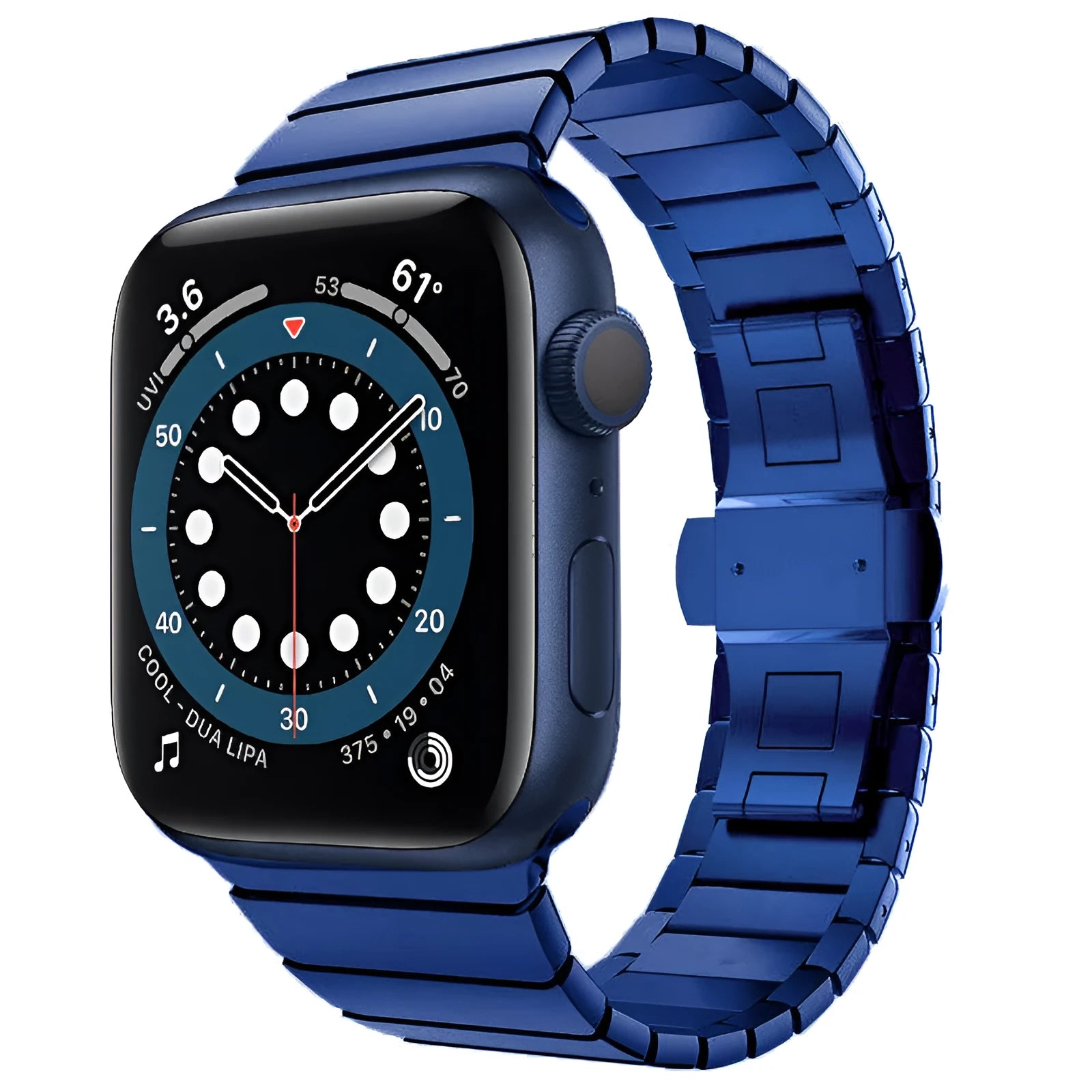 Stainless steel metal chain Apple Watch band with butterfly buckle in silver colour.