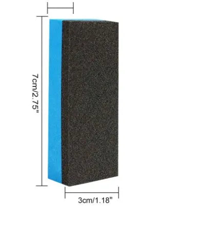 Automotive iron powder rust remover spray bottle with blue square sponge and towel application options.