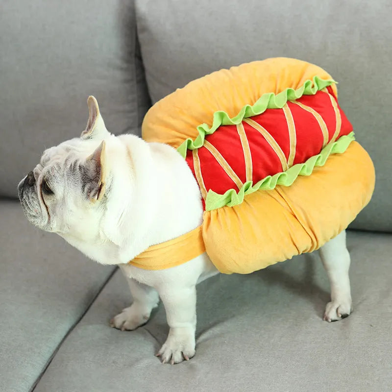 Yellow dog hot dog crossdress outfit, cotton synthetic fibre, one size, neck 57cm, length 27cm