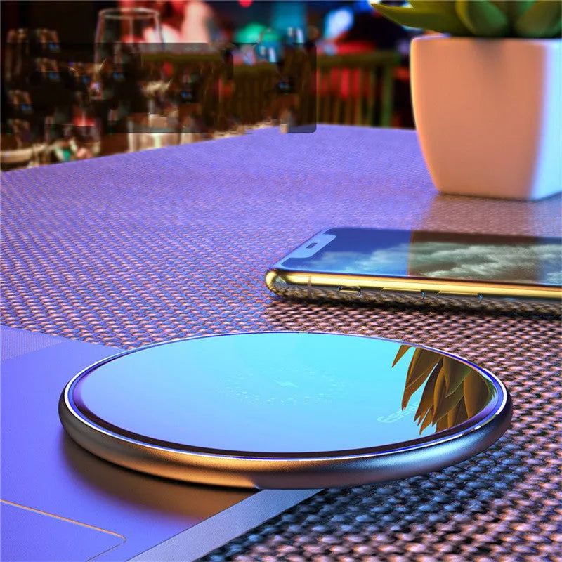 Black aluminium alloy wireless charging pad with LED indicator light