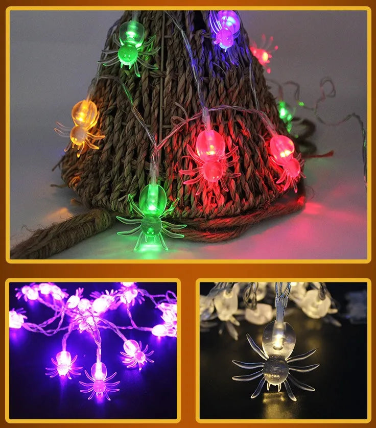 Halloween LED string lights with pumpkin, ghost and bat pendants on 1.2 metre battery-powered cord