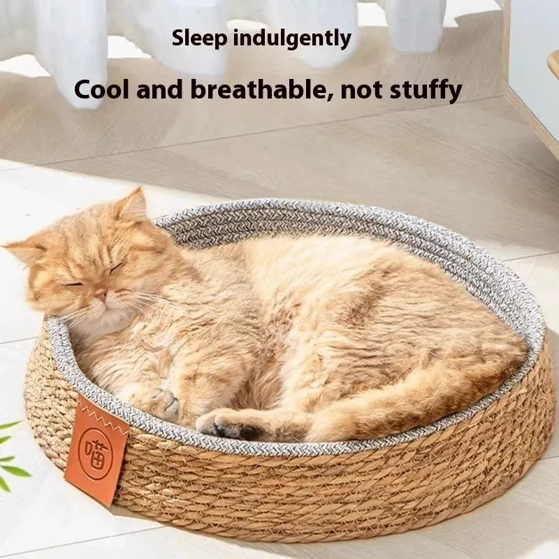 Natural woven rattan cat nest bed available in four sizes: small, medium, large, and extra-large.