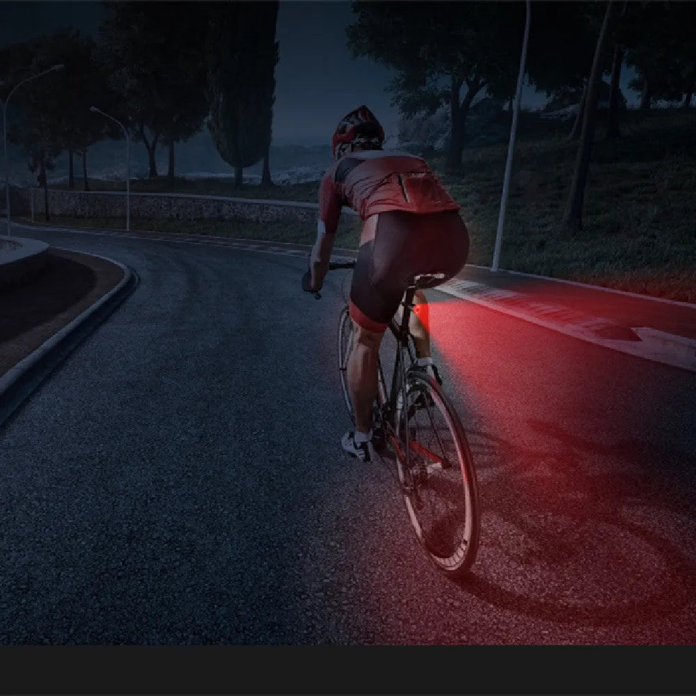 Black aluminium alloy USB charging smart brake sensing bicycle taillight with multiple flash modes.