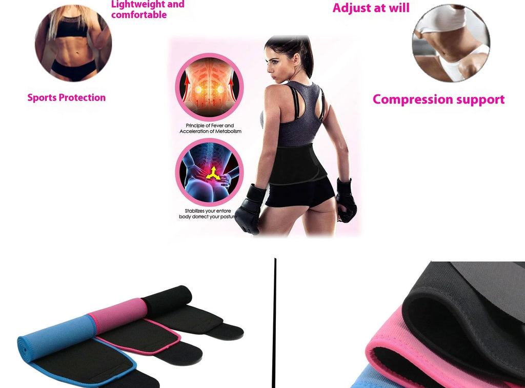 Neoprene lumbar support belt in black colour showing adjustable waist strap for sports and fitness activities