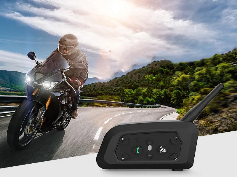 All Five Motorcycle Helmet Bluetooth Intercom V6pro unit with mounting clip and charging cable