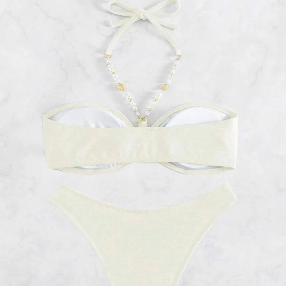 Women's halter top bikini set in solid colour with briefs bottoms for beach swimming