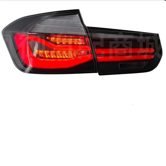 BMW 3 Series aftermarket tail light assembly with streamer design and LED running lights