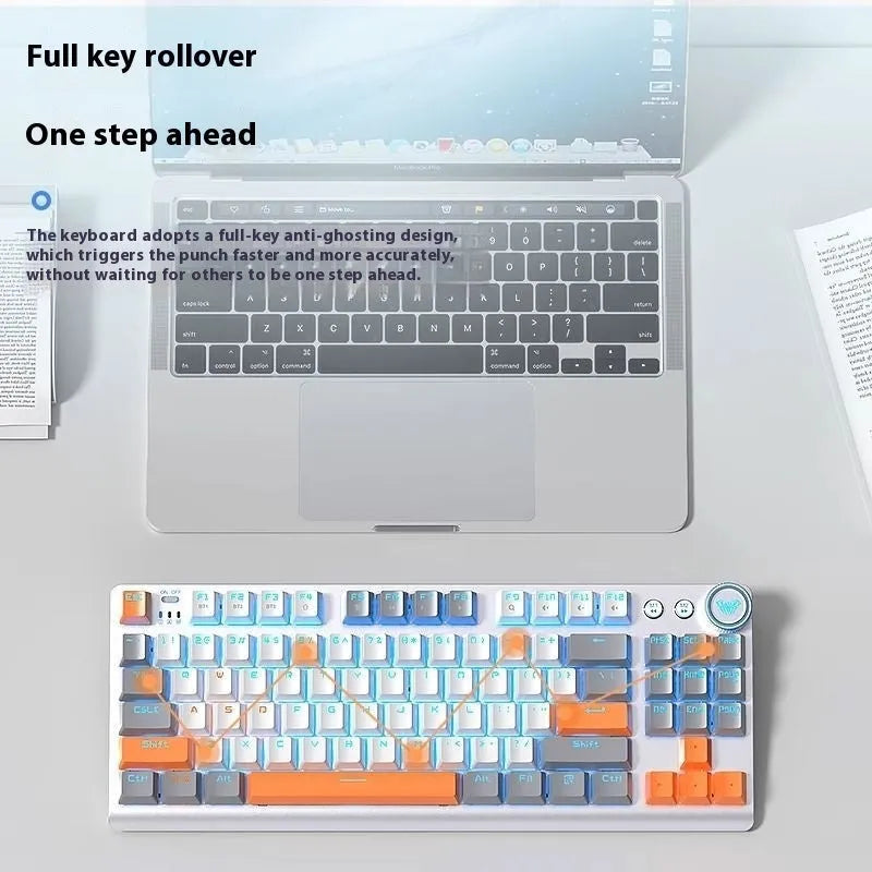 Tarantula wireless mechanical keyboard with side engraving and metal case, showing multiple colour options.