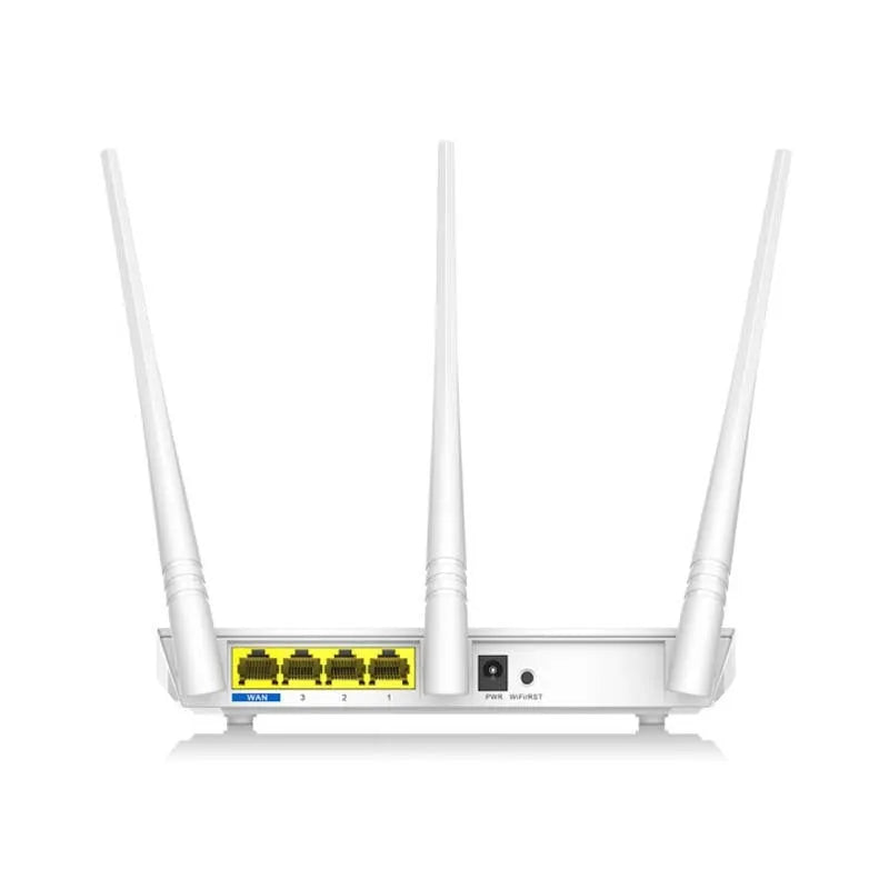 White dual-band wireless router with US-style design supporting 2.4GHz and 5GHz frequencies