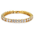 Men's geometric hip hop bracelet with single row iced-out rhinestones and tennis charm on alloy link chain