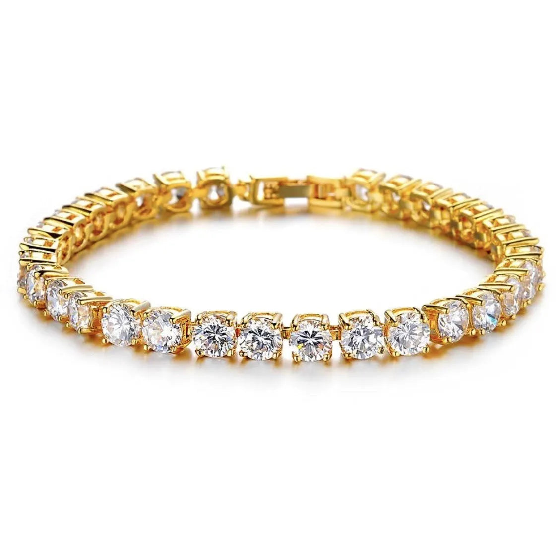 Men's geometric hip hop bracelet with single row iced-out rhinestones and tennis charm on alloy link chain