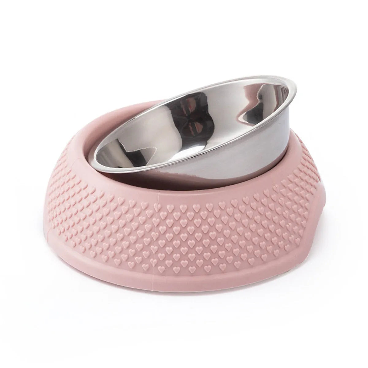 Stainless steel pet bowl with coloured non-slip base for cats and dogs