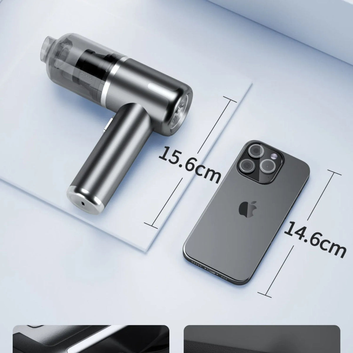 Handheld cordless car vacuum cleaner with wireless charging and cleaning accessories