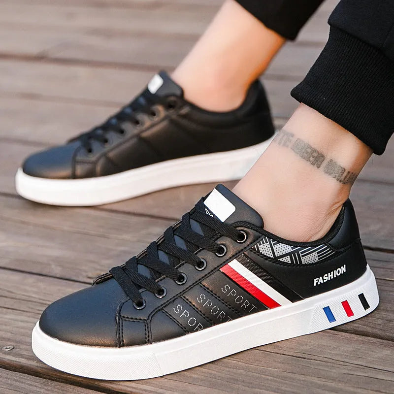 Sports shoes in black, grey or white colours showing EU sizes 39-44 with foot length measurements